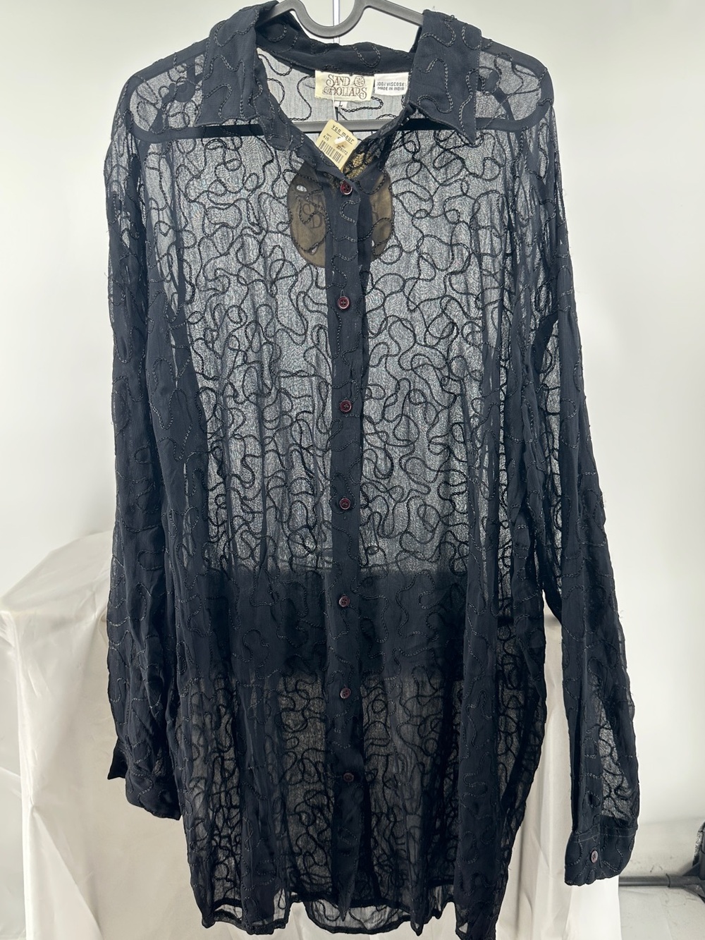 NWT Sand Dollar black sheer beach button up shirt